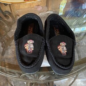 Polo by Ralph Lauren Kids Black Moccasins with Bear Embroidery
